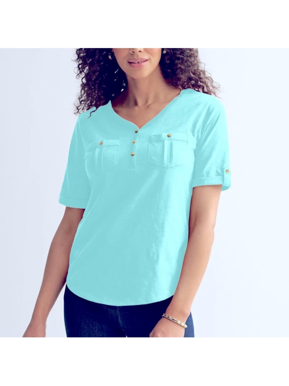🆕- New York & Co. Soho Turquoise Roll-Tab
Utility Henley Top. Size: Large